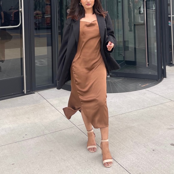 Coffee brown/ Satin cami dress - Picture 4 of 4